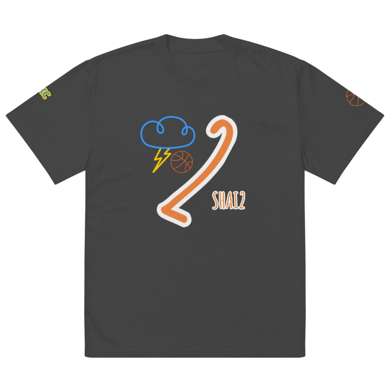 “OKC Thunder Shai2 FAN ART” Storm Cloud T-Shirt - Charcoal Neon Player Tee