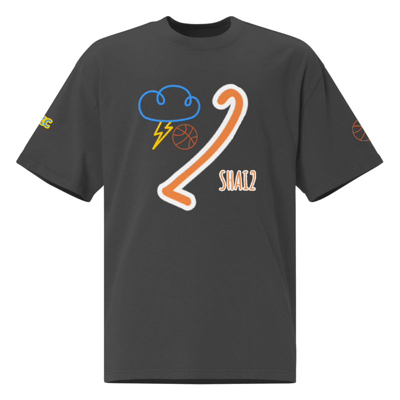 “OKC Thunder Shai2 FAN ART” Storm Cloud T-Shirt - Charcoal Neon Player Tee