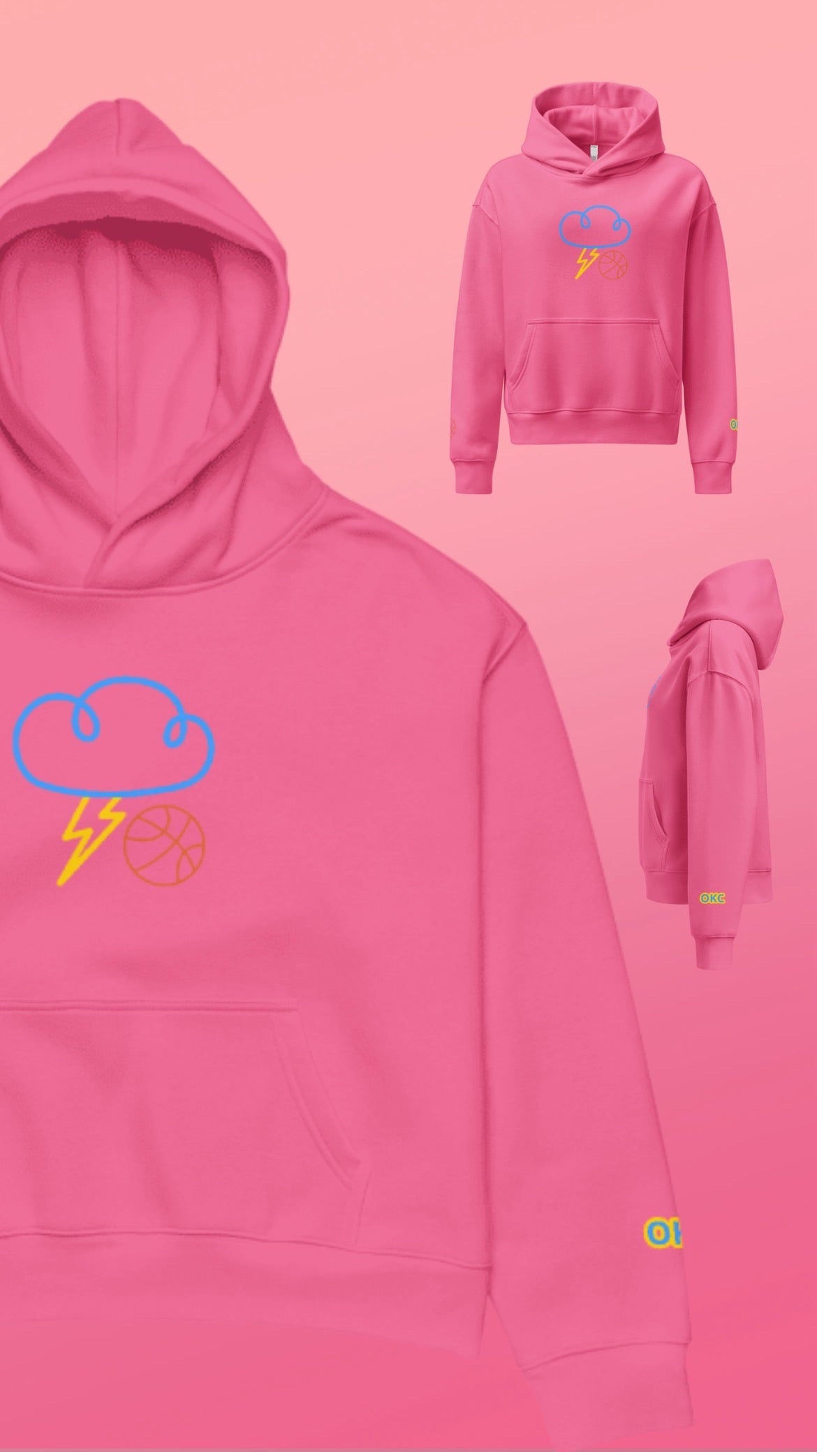 OKC Thunder City Pink Neon Cloud Hoodie – Basketball Pullover