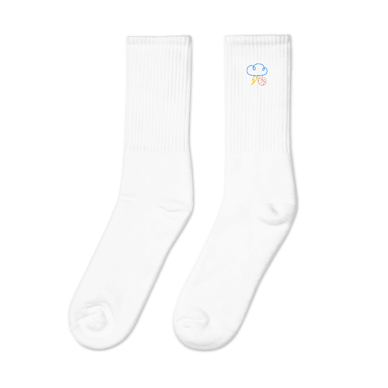 “OKC Thunder Cloud Strike FAN ART” Embroidered Crew Socks - White