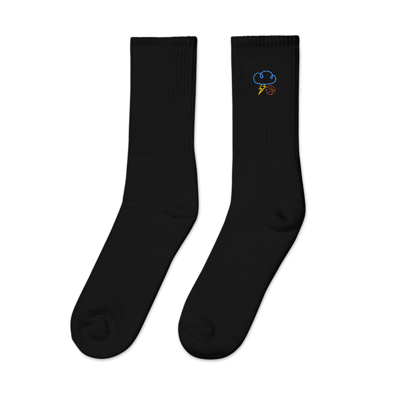 “OKC Thunder Cloud Strike FAN ART” Embroidered Crew Socks - Black