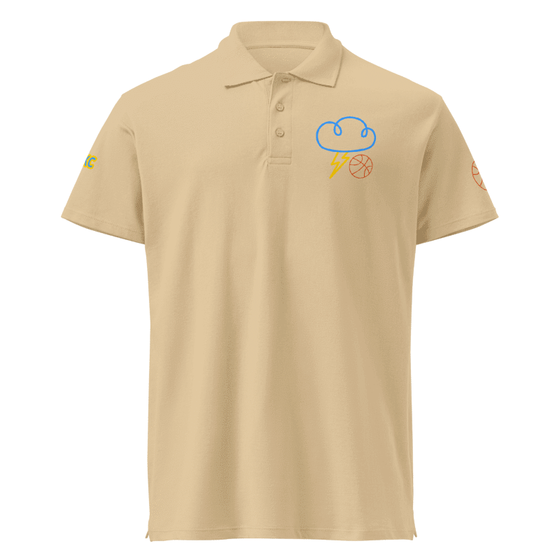 “OKC Thunder Cloud FAM ART” Basketball Polo Shirt - Cream Neon Embroidered Golf Polo
