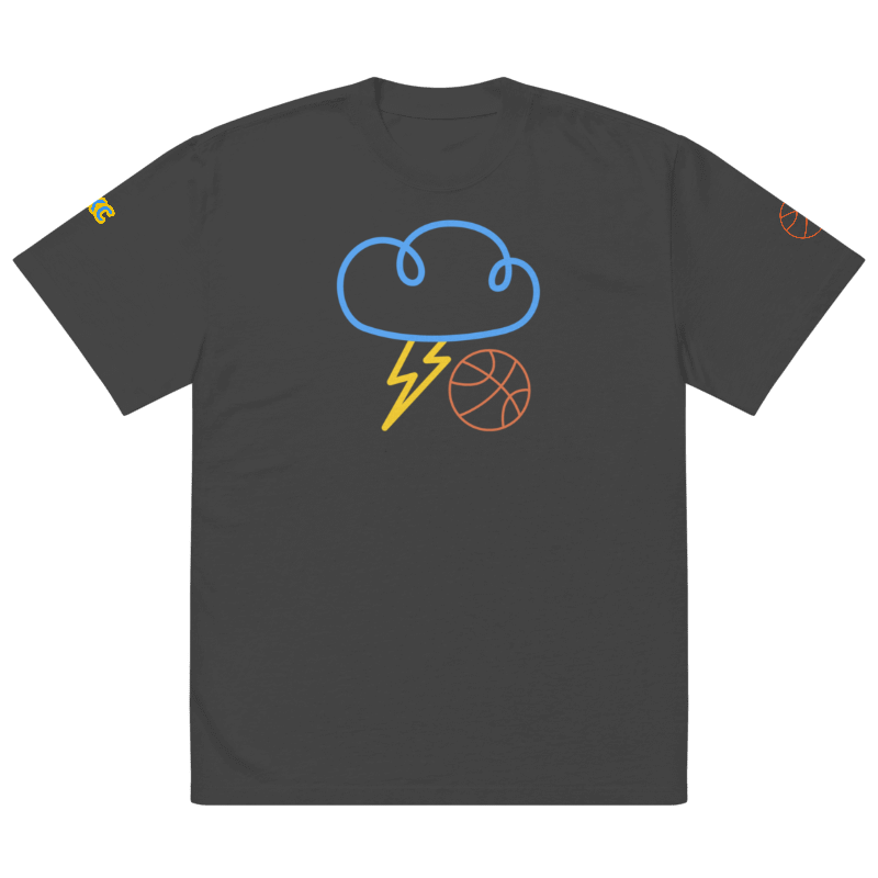 “OKC Thunder Storm FAN ART” Cloud Basketball T-Shirt - Charcoal Neon Embroidered Tee