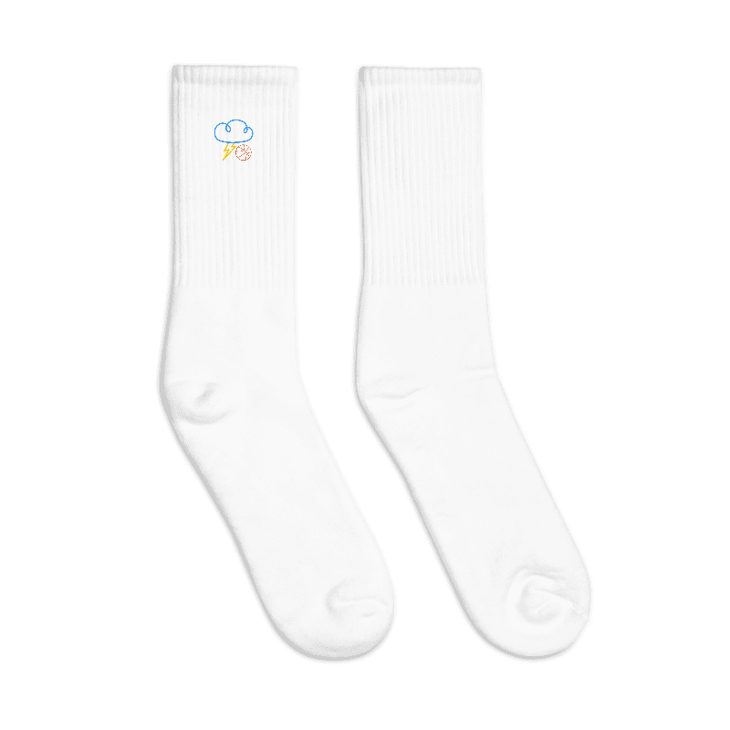 “OKC Thunder Cloud Strike FAN ART” Embroidered Crew Socks - White