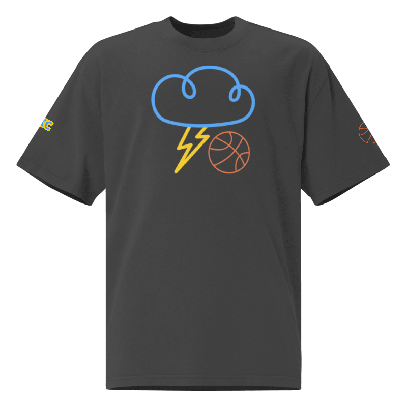“OKC Thunder Storm FAN ART” Cloud Basketball T-Shirt - Charcoal Neon Embroidered Tee
