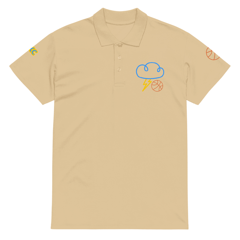 “OKC Thunder Cloud FAM ART” Basketball Polo Shirt - Cream Neon Embroidered Golf Polo
