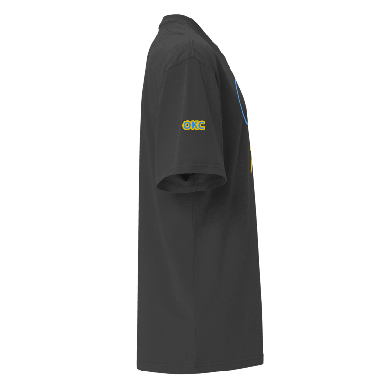 “OKC Thunder Storm FAN ART” Cloud Basketball T-Shirt - Charcoal Neon Embroidered Tee